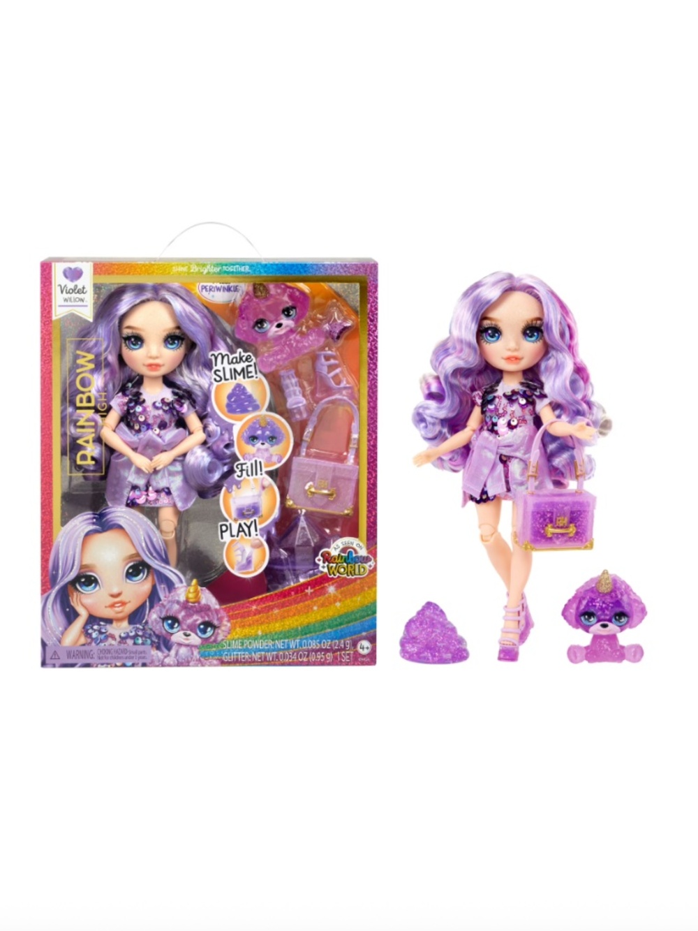 Rainbow High Violet with Slime Kit & Pet, 11” Doll, Purple, Ages 4+